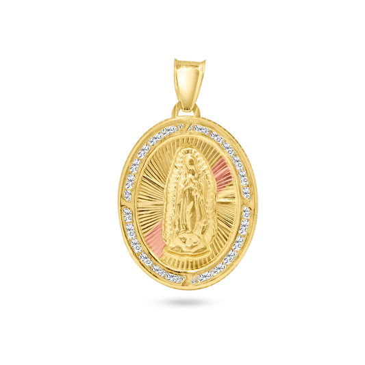 14 Karat Yellow Gold Oval Diamond Cut CZ Guadalupe Pendant | Silver Palace Inc.