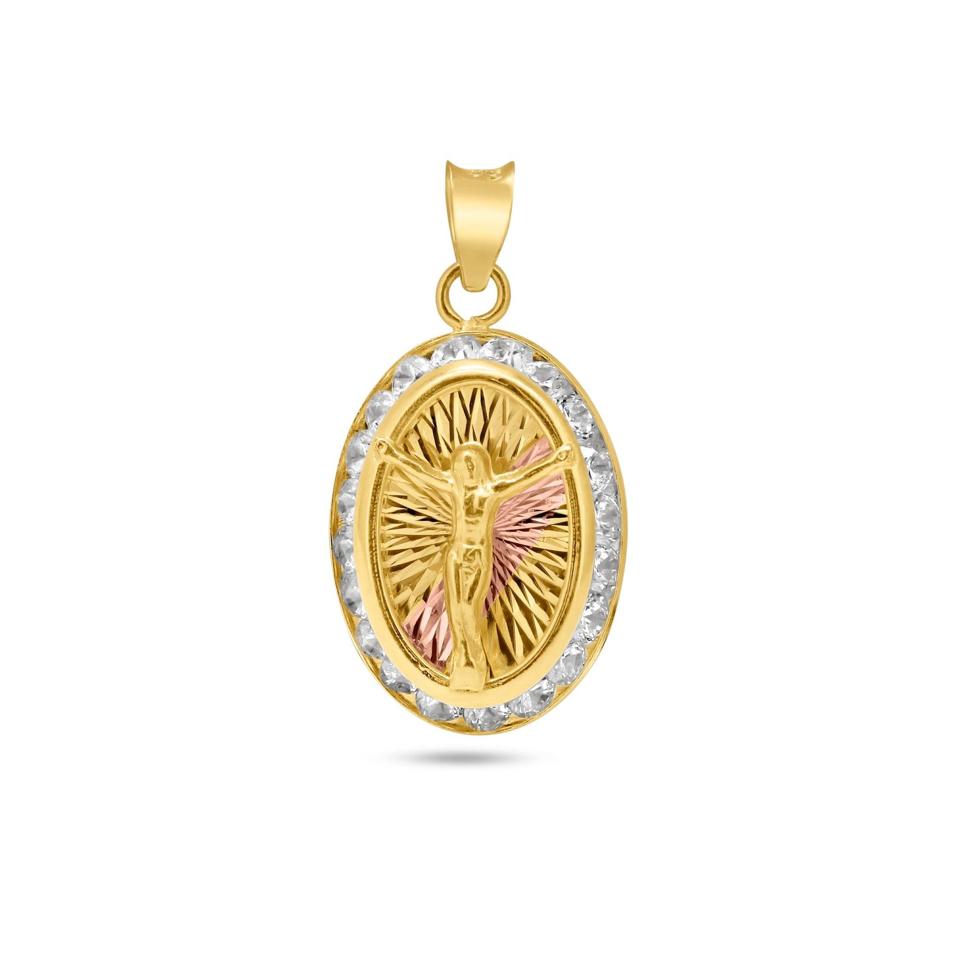 14 Karat Yellow Gold 3 Tone Diamond Cut CZ St Jude Pendant | Silver Palace Inc.