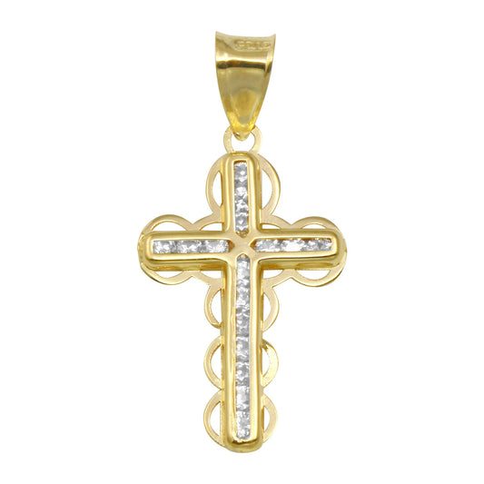 14 Karat Yellow Gold CZ Bubble Cross Pendant | Silver Palace Inc.