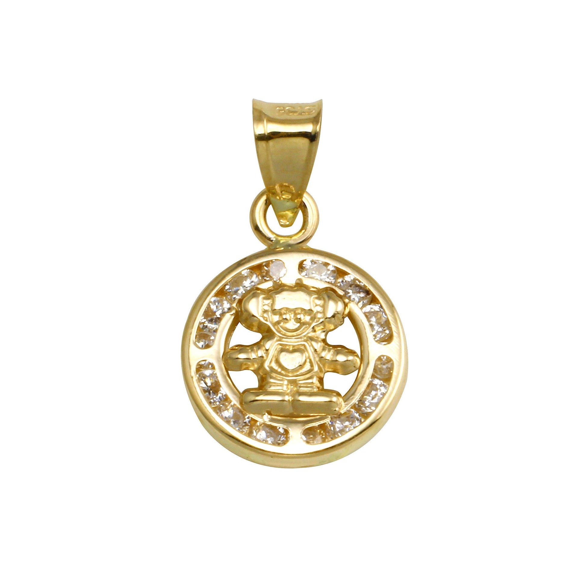 14 Karat Yellow Gold CZ Boy Disc Pendant | Silver Palace Inc.