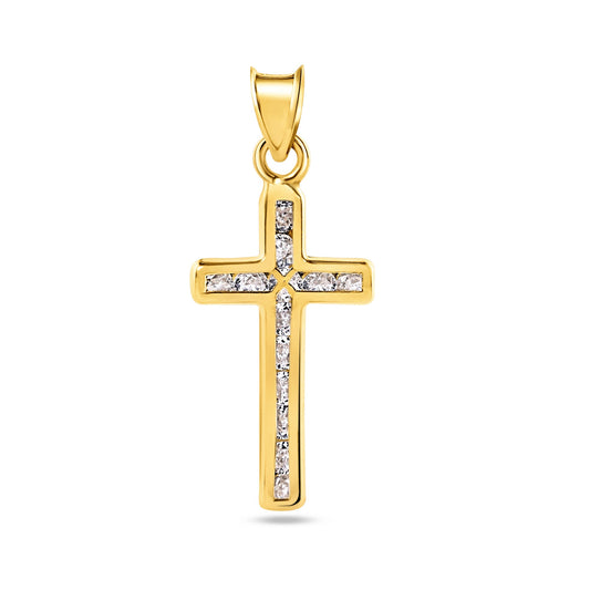 14P00053 - 14 Karat Yellow Gold Wavy Cross Clear CZ Pendant