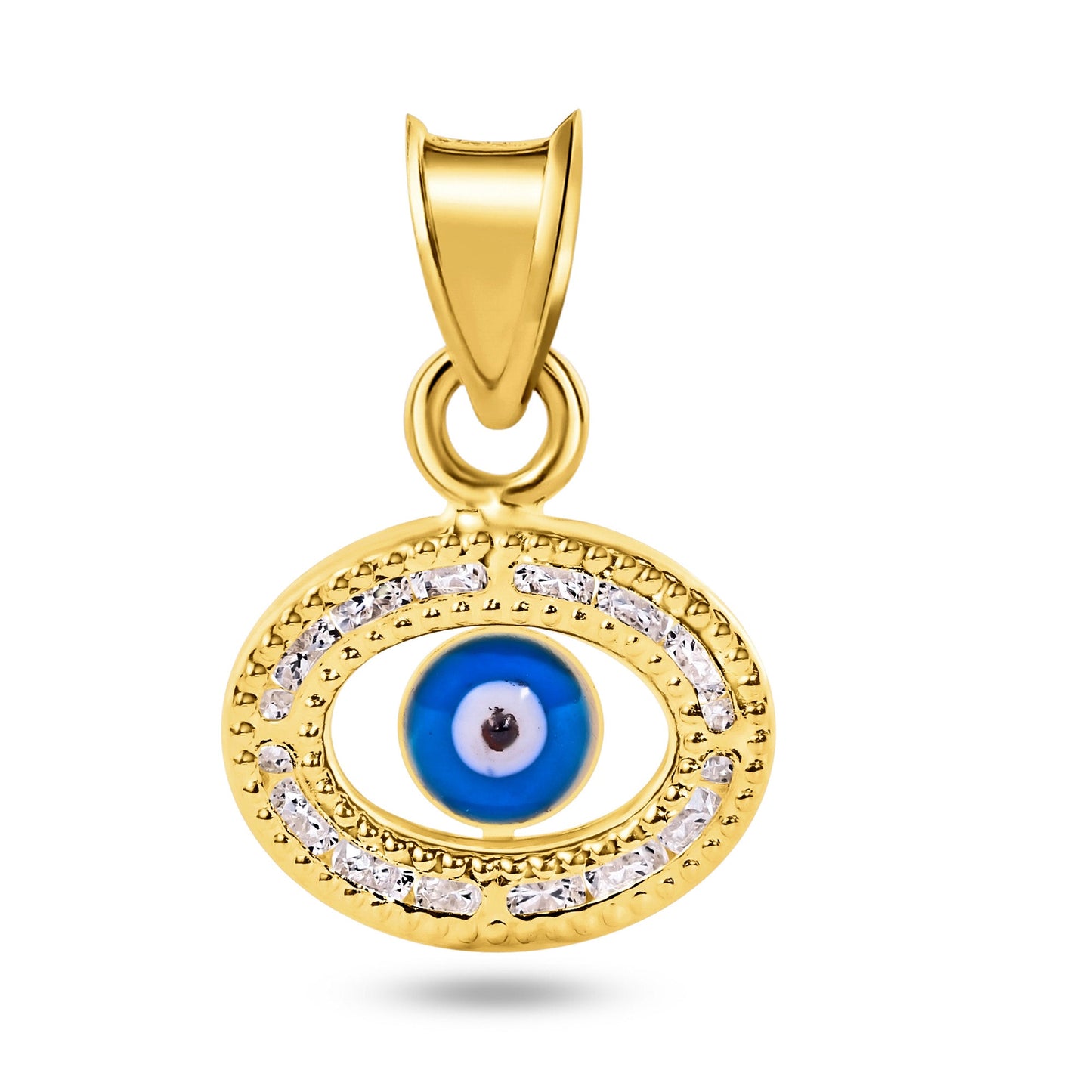 14P00061 - 14 Karat Yellow Gold Beaded Evil Eye Clear CZ Pendant