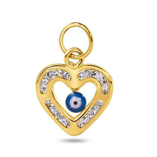 14P00062 - 14 Karat Yellow Gold Heart Evil Eye Clear CZ Pendant