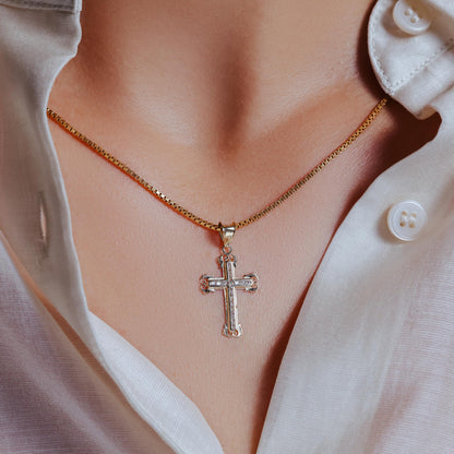 14P00063 - 14 Karat Yellow Gold Beaded Cross Clear CZ Pendant