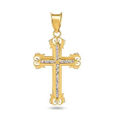 14P00063 - 14 Karat Yellow Gold Beaded Cross Clear CZ Pendant