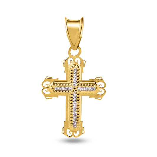 14P00070 - 14 Karat Yellow Gold Cross Bordered Cross Clear CZ Pendant