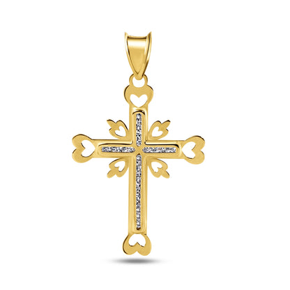 14P00072 - 14 Karat Yellow Gold Cross Heart Cutout Clear CZ Pendant