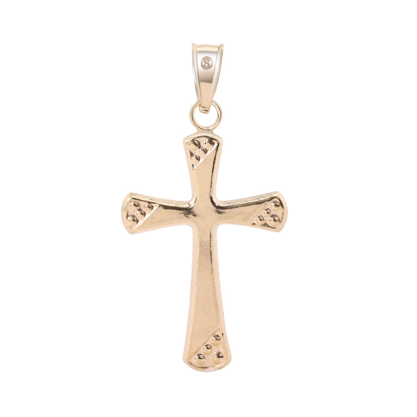 14P00081. - 14 Karat Yellow Gold 2 Sided Beaded Edge Hollow Tube Cross Pendant