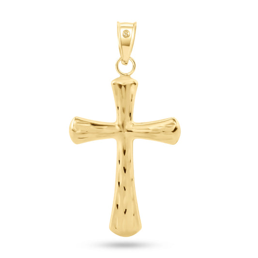 14P00082. - 14 Karat Yellow Gold 2 Sided Patterned Hollow Tube Cross Pendant