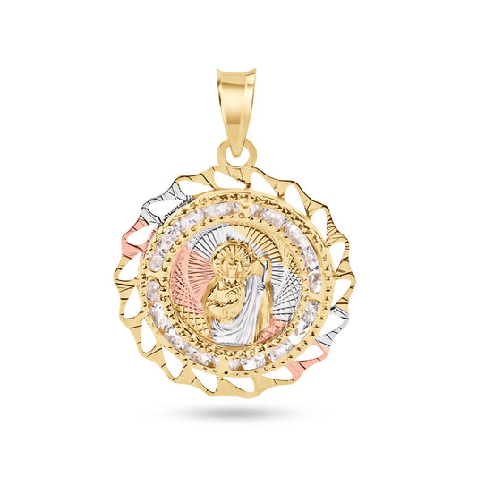 14P00088. - 14 Karat Yellow Gold 2 Tone 20mm Diamond Cut Bezel Saint Jude Clear CZ Pendant