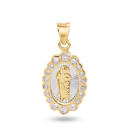 14P00103. - 14 Karat Yellow Gold 18mm Oval Saint Jude Clear CZ Pendant