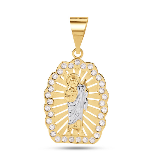 14P00104. - 14 Karat Yellow Gold 2 Tone 26mm Saint Jude Clear CZ Pendant