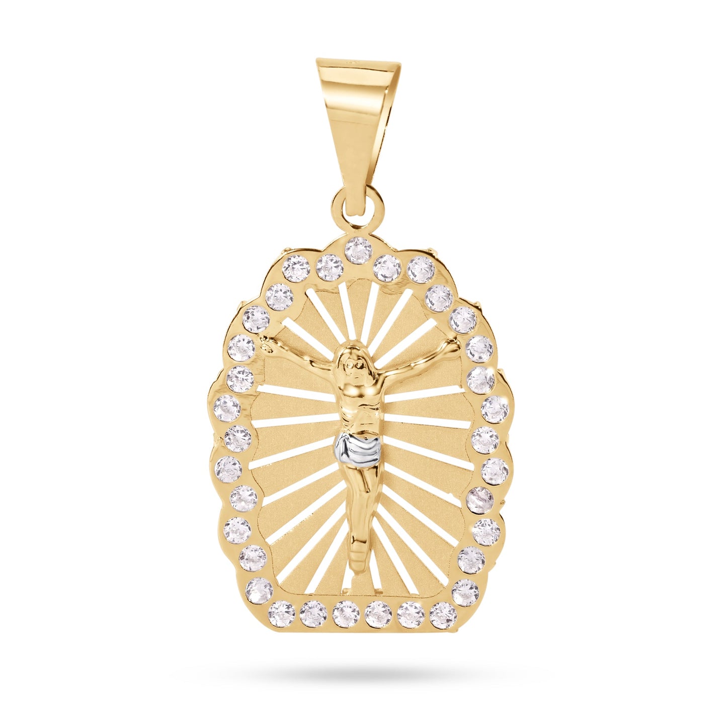 14P00105. - 14 Karat Yellow Gold 2 Tone 26mm Jesus Christ Clear CZ Pendant