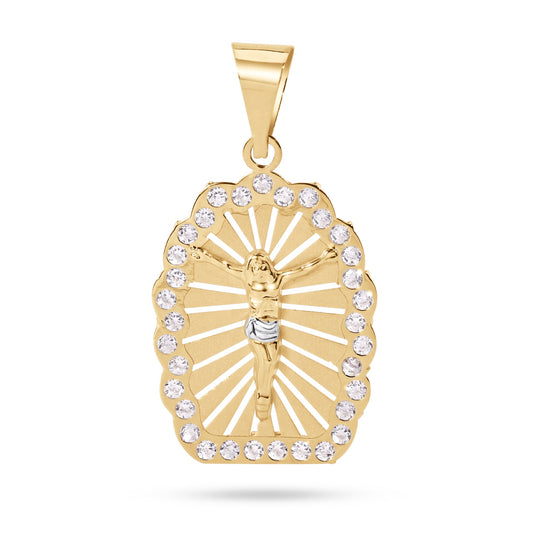 14P00105. - 14 Karat Yellow Gold 2 Tone 26mm Jesus Christ Clear CZ Pendant