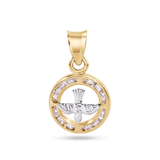 14P00106. - 14 Karat Yellow Gold 11.5mm Holy Spirit Dove Clear CZ Pendant