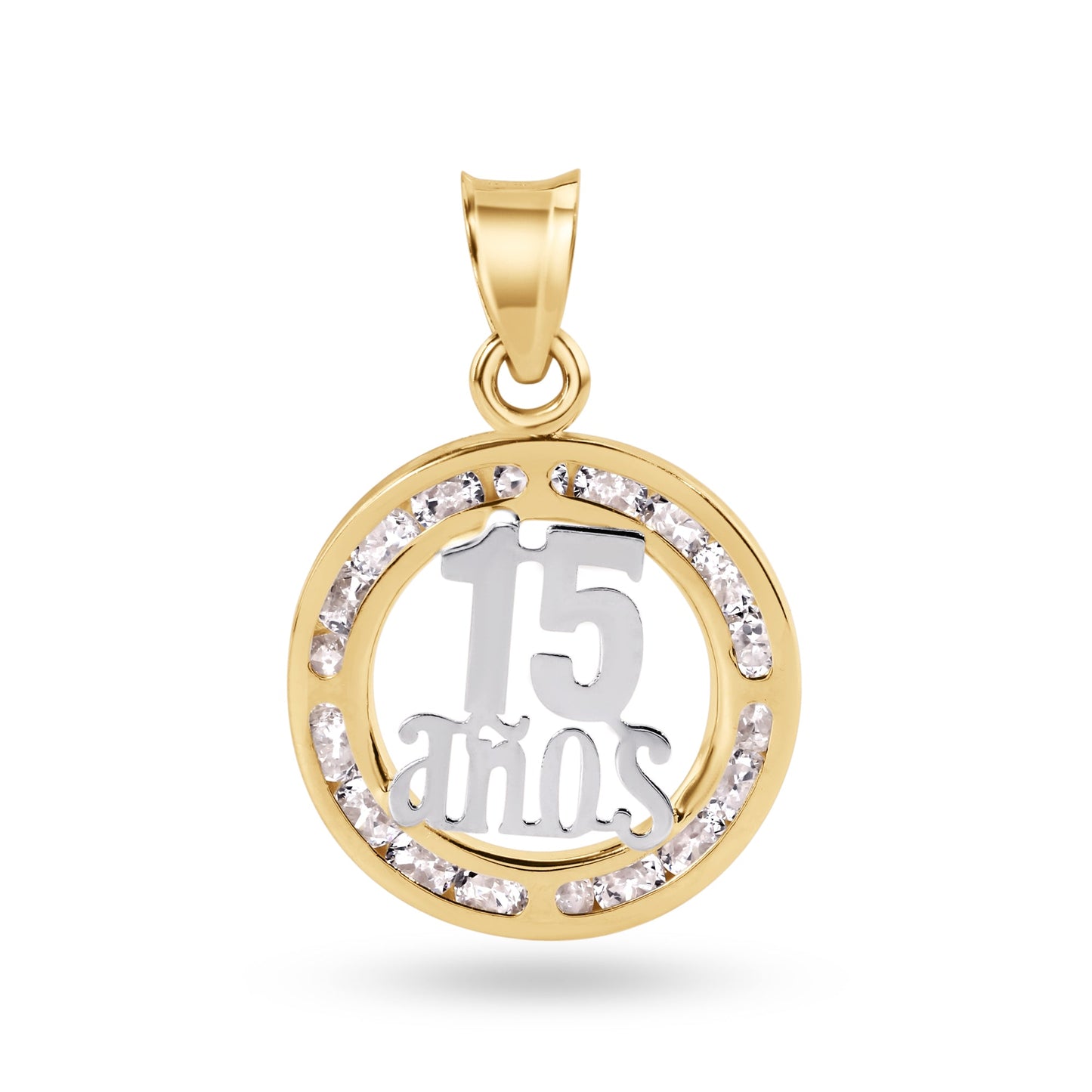 14P00109. - 14 Karat Yellow Gold 15.5mm Quinceañera 15 Anos Clear CZ Pendant