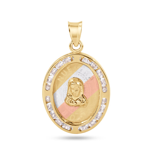 14P00112. - 14 Karat Yellow Gold Tri Color Nuestra Boda Jesus Christ CZ Pendant