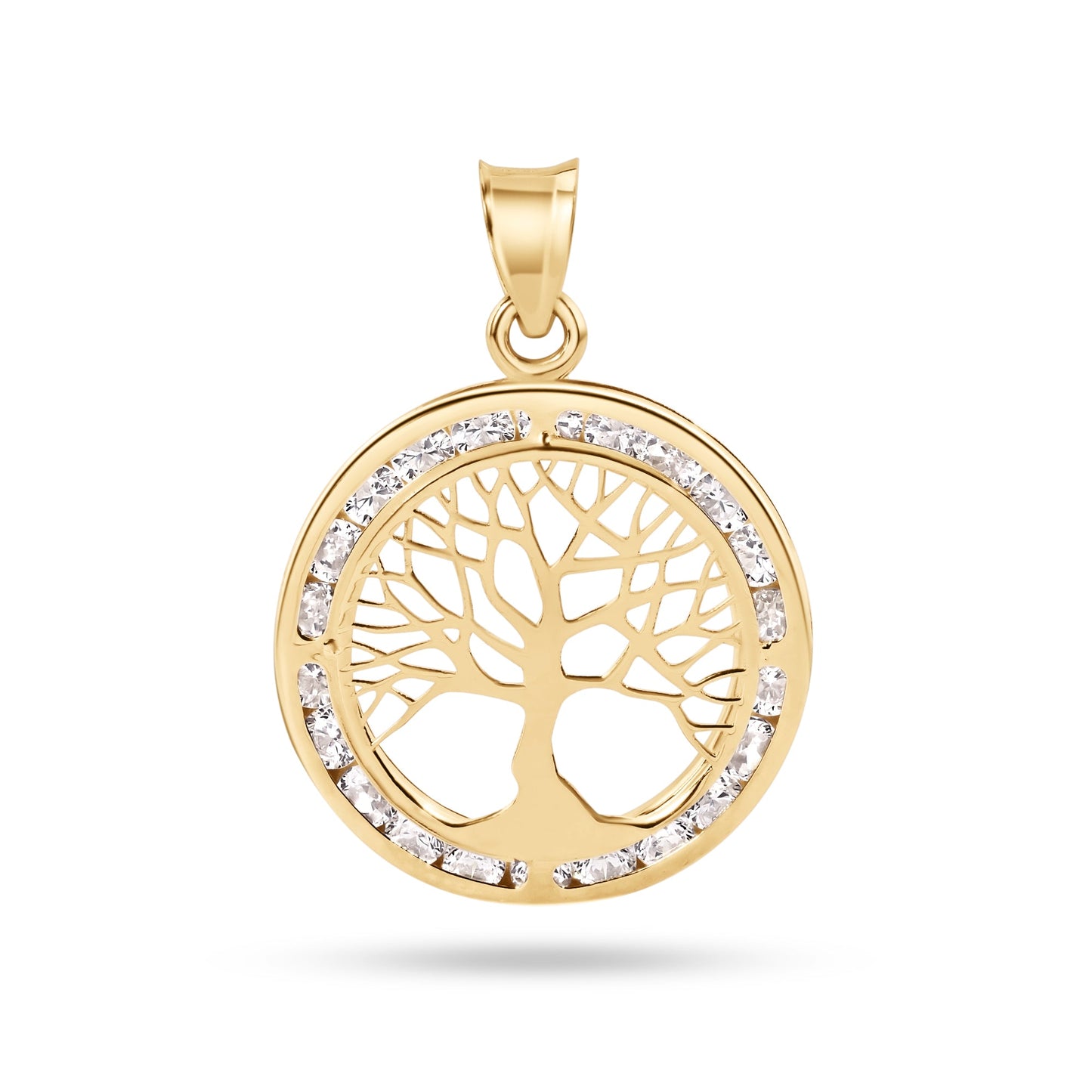 14P00114. - 14 Karat Yellow Gold 19mm Tree of Life CZ Pendant