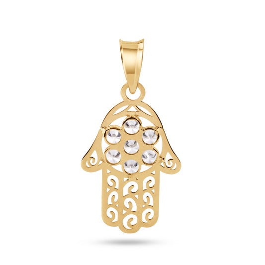 14P00118. - 14 Karat Yellow Gold Hamsa Clear CZ Pendant