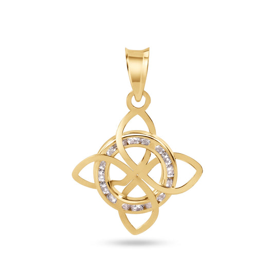 14P00148. - 14 Karat Yellow Gold Witches Knot Nudo De Bruja Clear CZ Large Pendant