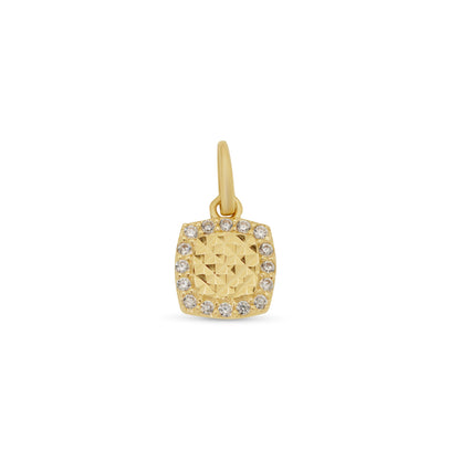 14KP0003. - 14 Karat Yellow Gold 6.9mm Diamond Cut Square CZ Studded Pendant