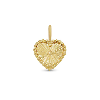 14KP0006. - 14 Karat Yellow Gold 9mm Diamond Cut Beaded Heart Pendant