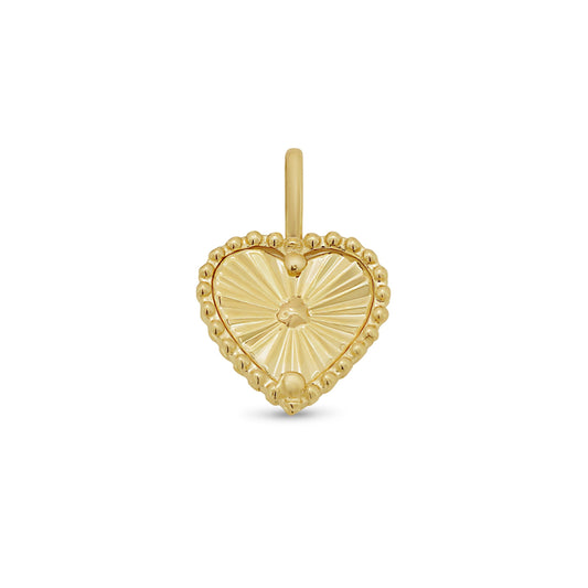 14KP0006. - 14 Karat Yellow Gold 9mm Diamond Cut Beaded Heart Pendant