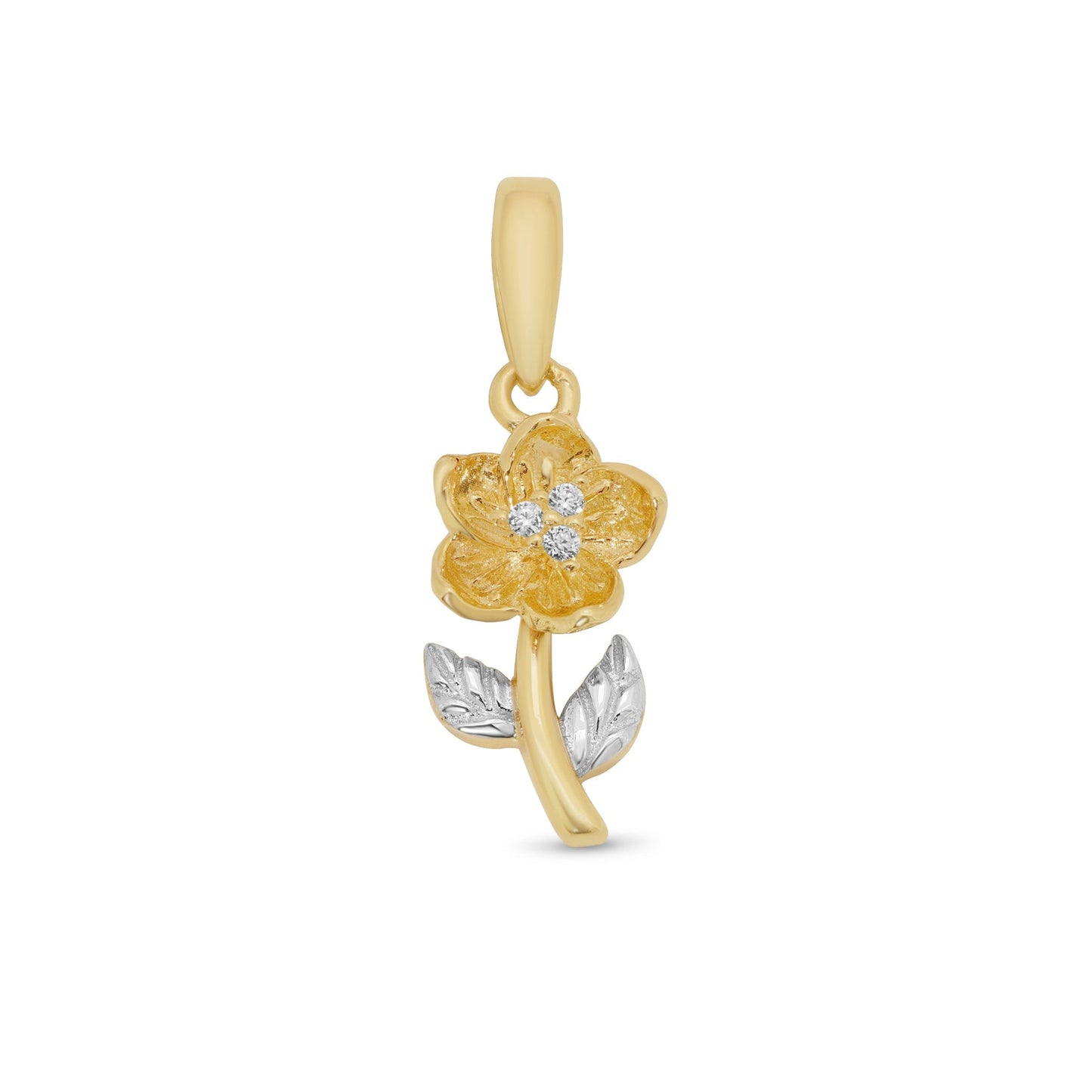 14KP0007. - 14 Karat Two-Tone Gold 6.4mm x 13mm Flower Floating Clear CZ Pendant