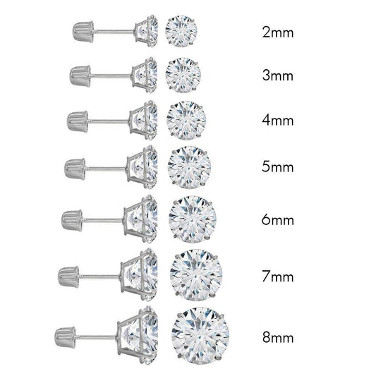 14 Karat White Gold Screw Backing Round Stud Earrings | Silver Palace Inc.