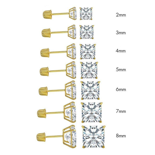 14 Karat Yellow Gold Screw Backing Square Stud Earrings | Silver Palace Inc.