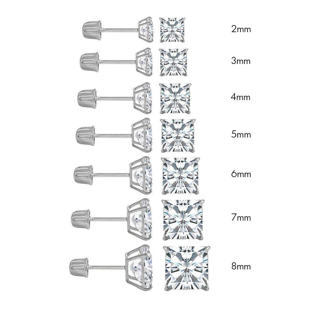 14 Karat White Gold Screw Backing Square Stud Earrings | Silver Palace Inc.