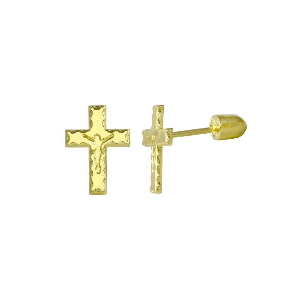 14 Karat Yellow Gold Cross Screw Back Stud Earrings | Silver Palace Inc.