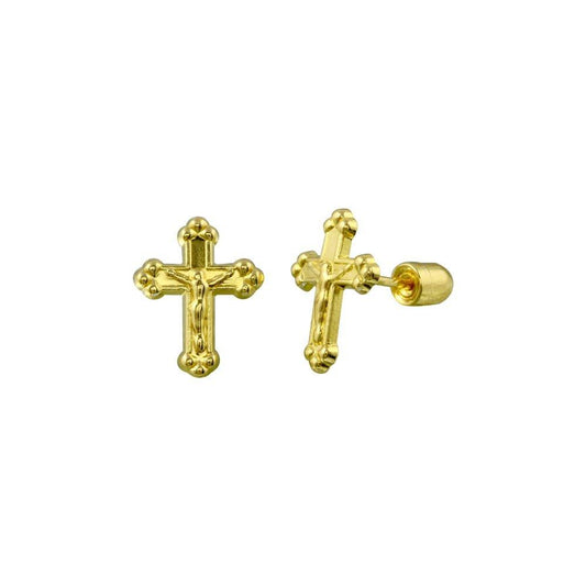 14 Karat Yellow Gold Cross Screw Back Stud Earrings | Silver Palace Inc.