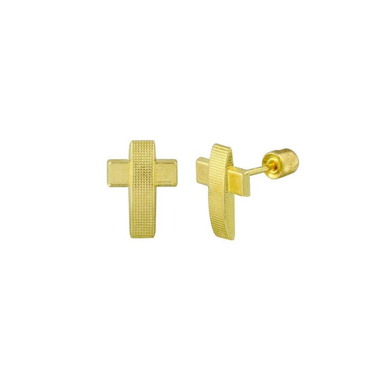 14 Karat Yellow Gold Cross Screw Back Stud Earrings | Silver Palace Inc.