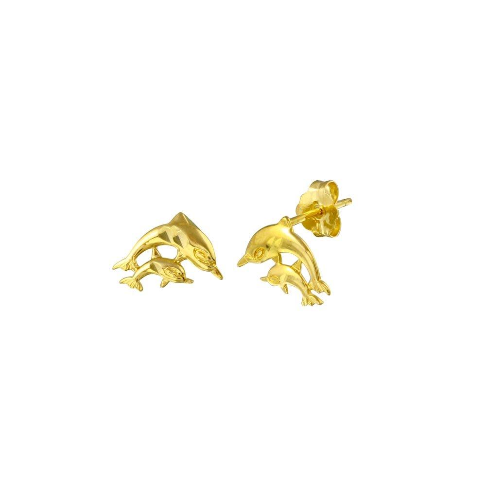 14 Karat Yellow Gold Dolphin Stud Earrings | Silver Palace Inc.