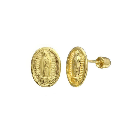 14 Karat Yellow Gold Lady Guadalupe Screw Back Stud Earrings | Silver Palace Inc.