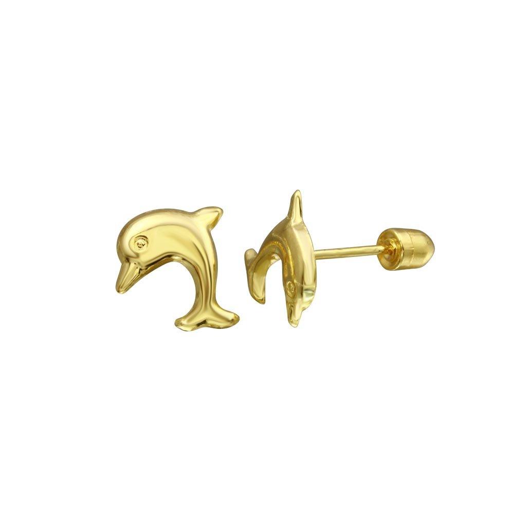 14 Karat Yellow Gold Dolphin Screw Back Stud Earrings | Silver Palace Inc.