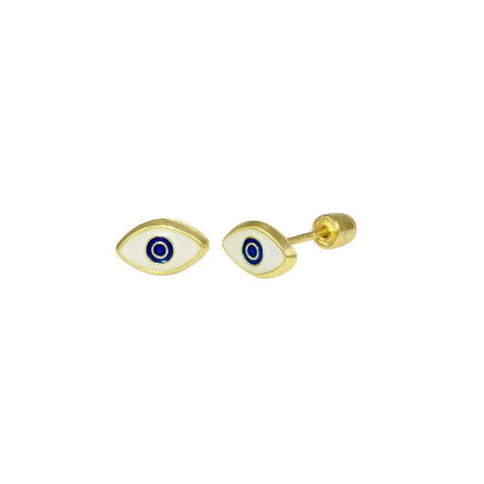 14 Karat Yellow Gold Evil Eye Black CZ Screw Back Stud Earrings | Silver Palace Inc.