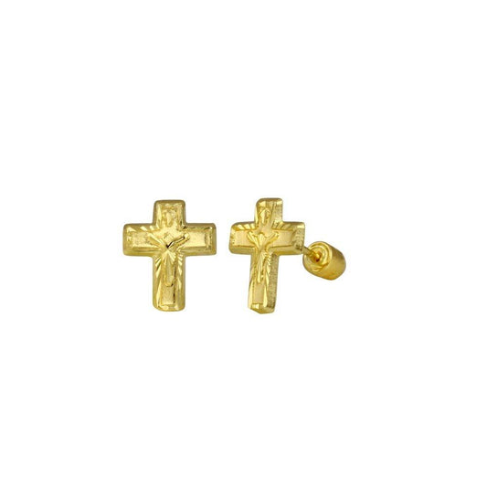 14 Karat Yellow Gold Cross Screw Back Stud Earrings | Silver Palace Inc.