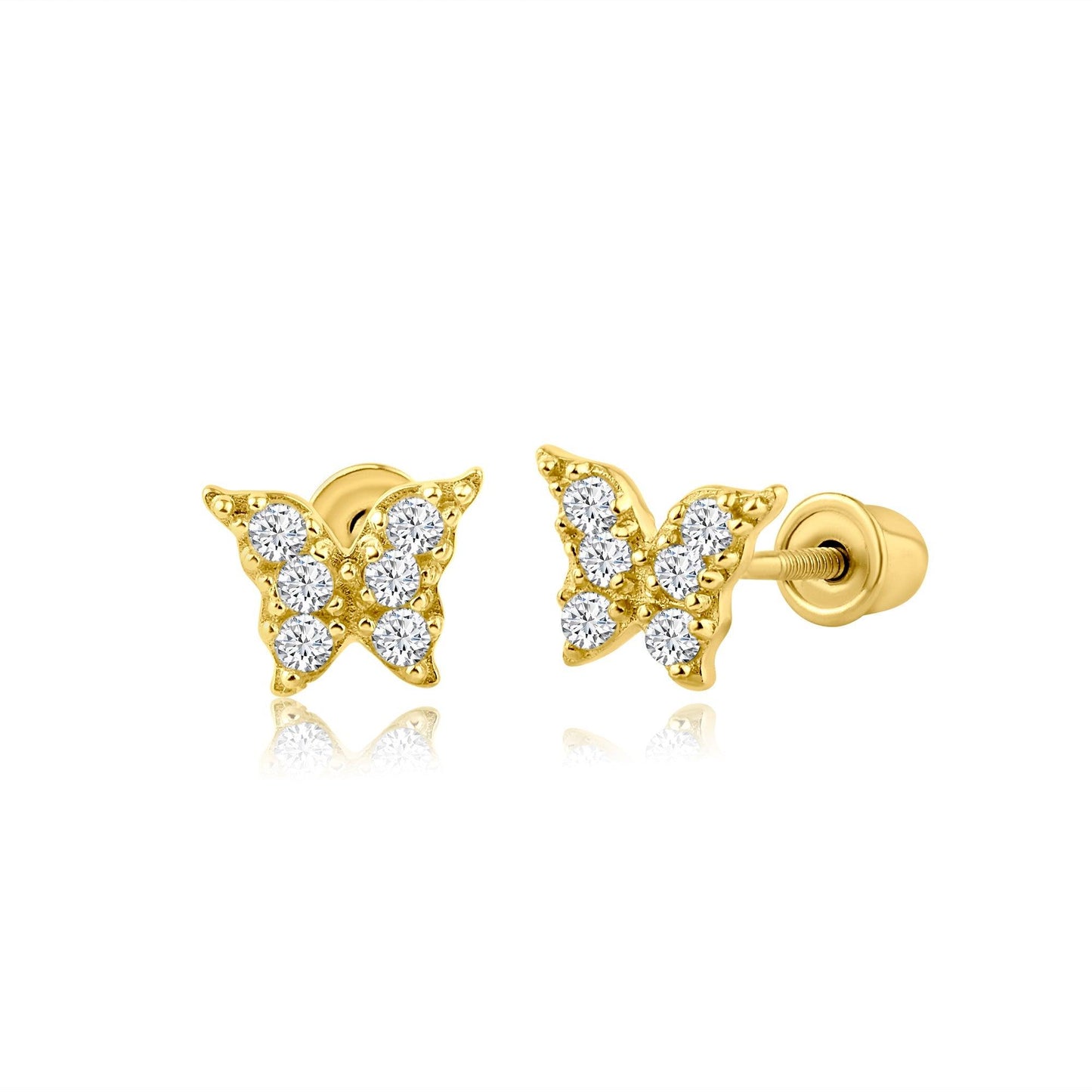 14 Karat Yellow Gold Butterfly CZ Screw Back Earring | Silver Palace Inc.