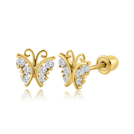 14 Karat Yellow Gold Butterfly CZ Screw Back Earring | Silver Palace Inc.