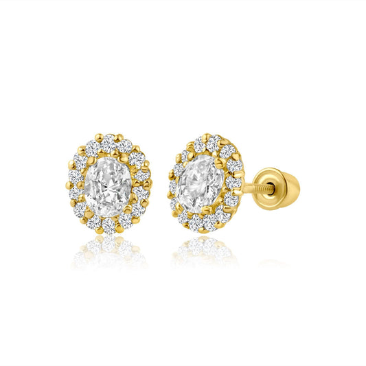 14 Karat Yellow Gold Oval Stud Screw Back Earring | Silver Palace Inc.