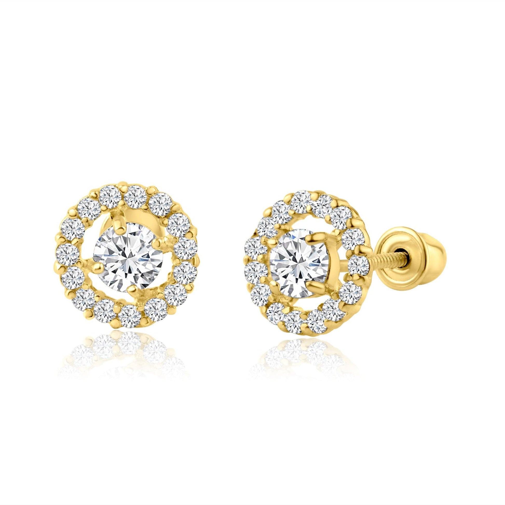 14 Karat Yellow Gold Round Stud Screw Back Earring | Silver Palace Inc.