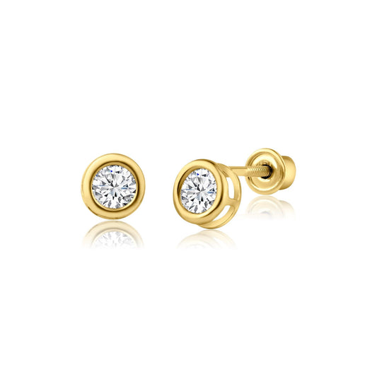 14 Karat Yellow Gold Round Bezel Screw Back Earring | Silver Palace Inc.