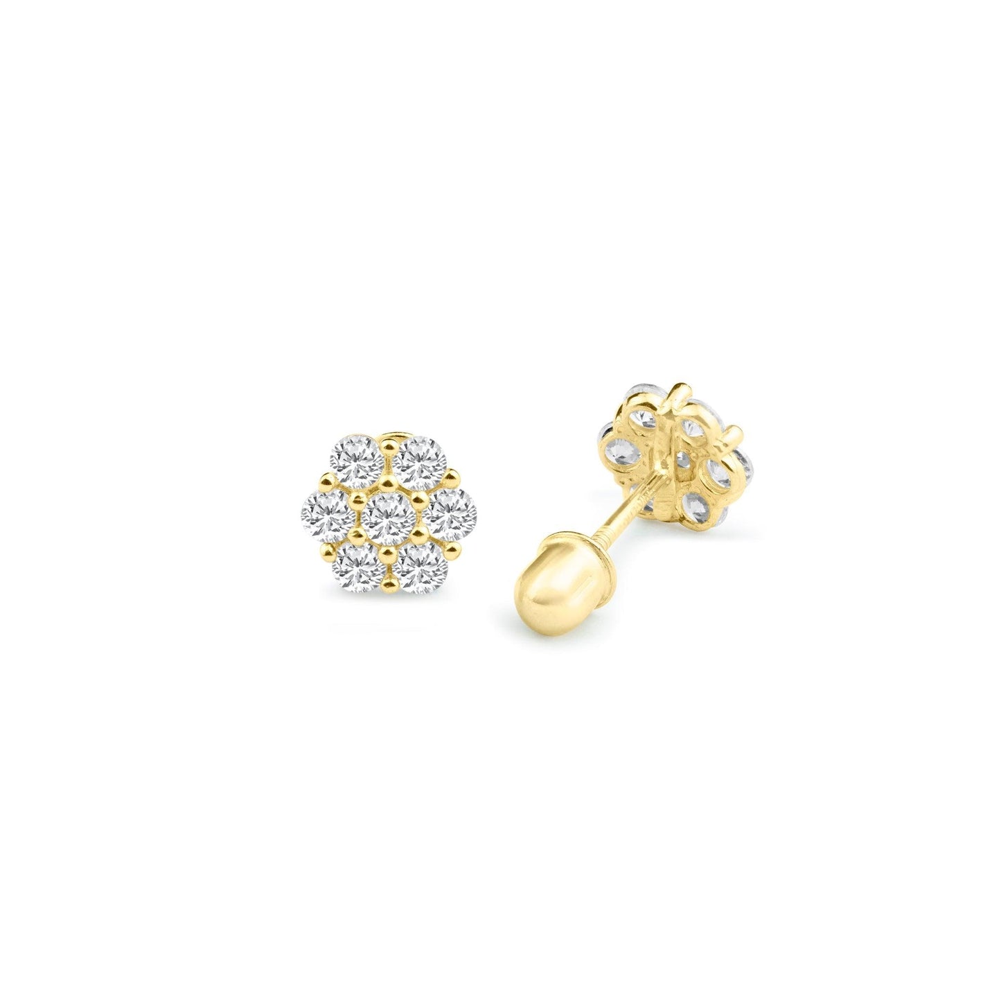 14 Karat Yellow Gold Flower CZ Screw Back Stud Earrings | Silver Palace Inc.