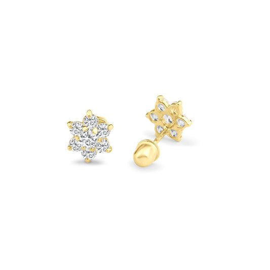 14 Karat Yellow Gold Center CZ Flower Screw Back Stud Earrings | Silver Palace Inc.