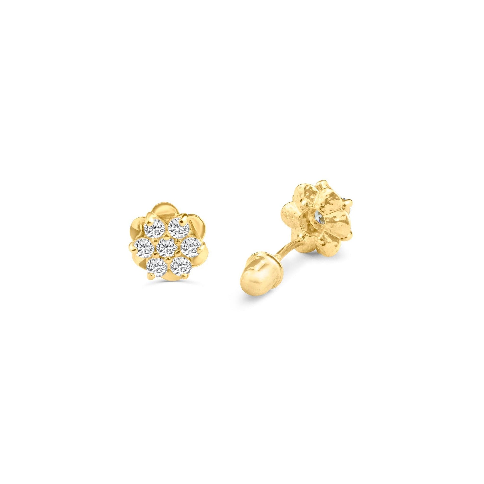 14 Karat Yellow Gold Center CZ Flower Screw Back Stud Earrings | Silver Palace Inc.