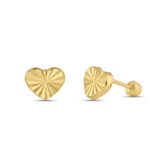 14 Karat Yellow Gold DC Heart Screw Back Stud Earrings | Silver Palace Inc.