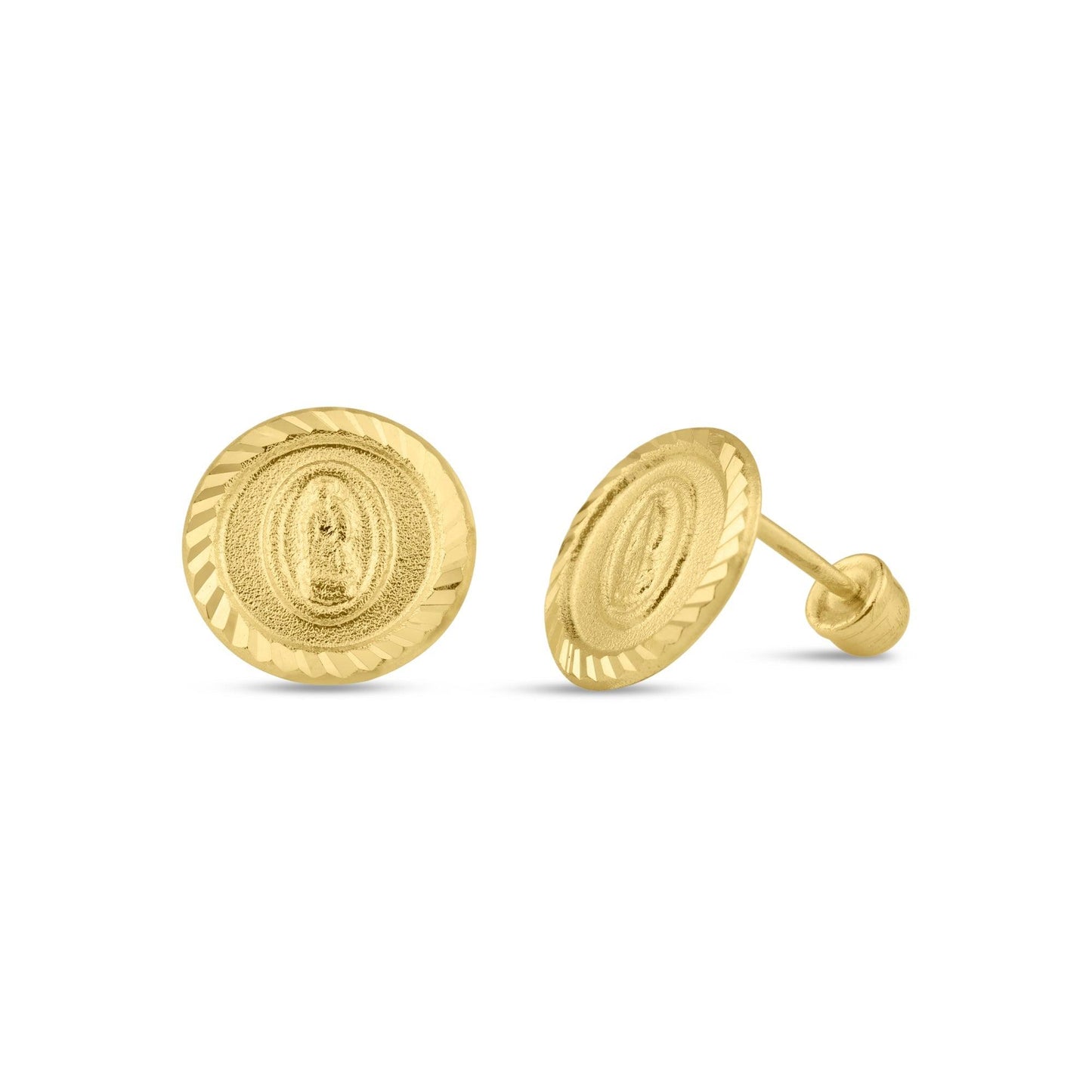 14 Karat Yellow Gold Lady Guadalupe Screw Back Stud Earrings | Silver Palace Inc.