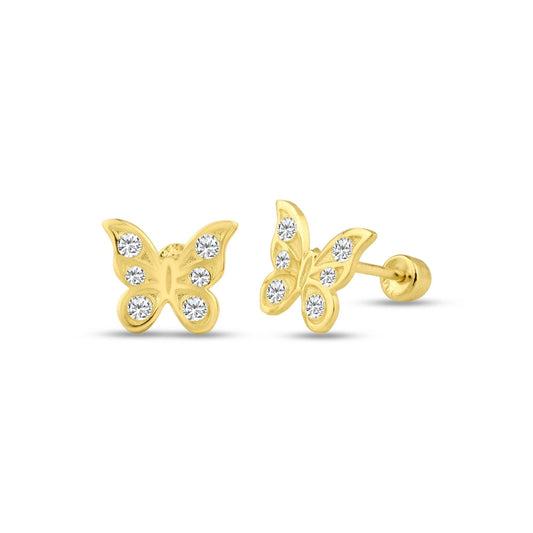 14 Karat Yellow Gold Butterfly CZ Screw Back Stud Earrings | Silver Palace Inc.